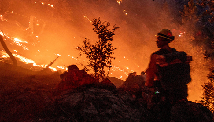 A firefighter battles the fire in the Angeles National Forest near Mt Wilson as the wildfires burn in the Los Angeles area, during the Eaton Fire in Altadena, California, US January 9, 2025. — Reuters