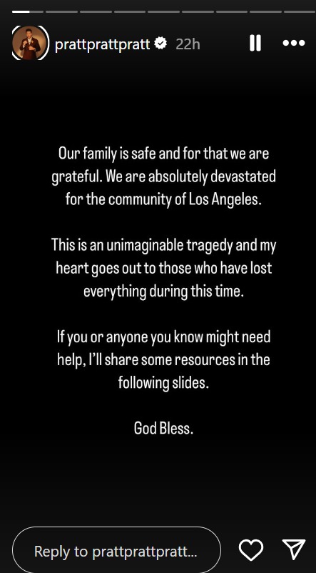 Chris Pratt expresses heartbreak over unimaginable tragedy