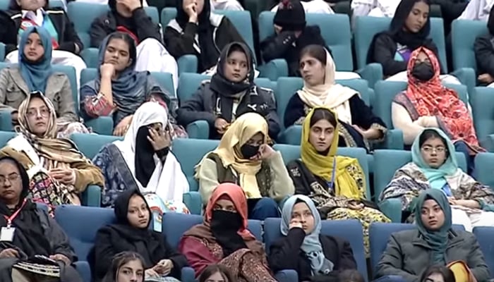 Students attending the International Conference on Girls Education in Muslim Communities: Challenges and Opportunities in Islamabad, on January 11, 2025. — Screengrab/GeoNews