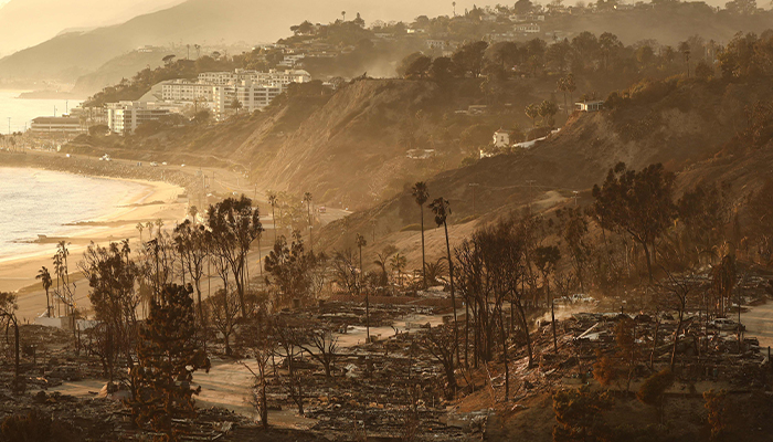 A view of destroyed homes as the Palisades Fire continues to burn with wildfires causing damage and loss through Los Angeles County on January 10, 2025 in Pacific Palisades, California. — AFP