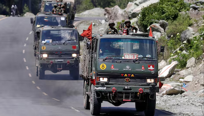 An Indian Army convoy moves along a highway leading to Ladakh, at Gagangeer in Kashmirs Ganderbal district June 18, 2020. — Reuters