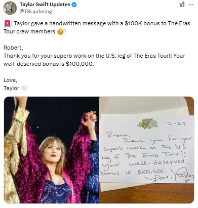 Taylor Swift makes surprising gesture for Eras Tour crew member