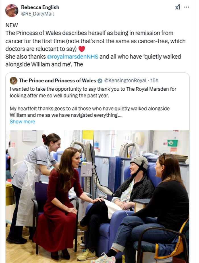 Is Kate Middleton cancer-free as Princess releases new statement? relief to now be in remission