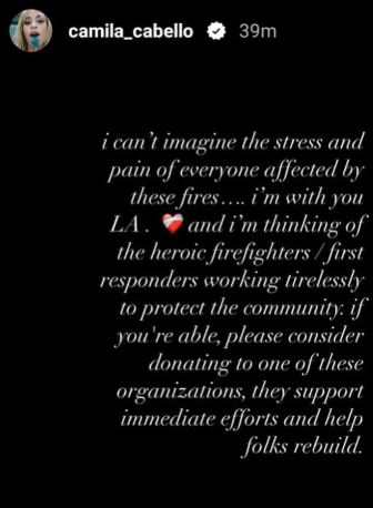 Camila Cabello expresses solidarity with victims of LA fires