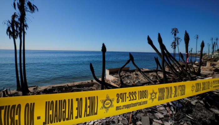 The site where a house was burnt down by the Palisades Fire is cordoned off with Police tape, in Malibu, California, US, January 16, 2025. — Reuters