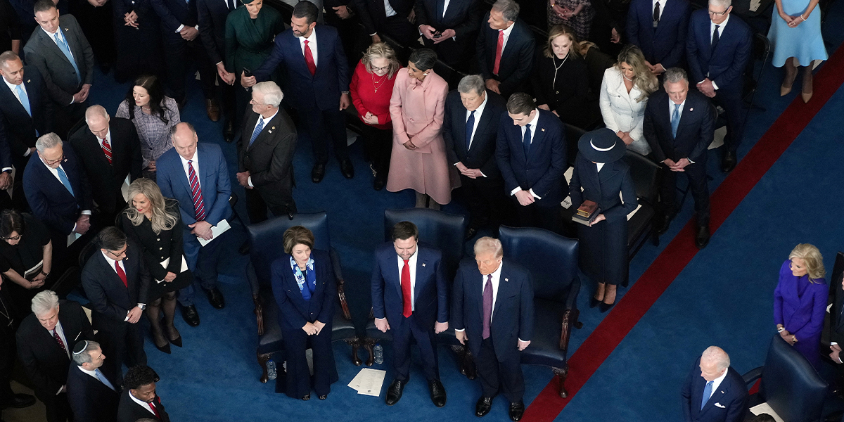 A view of the Rotunda showing President Donald Trump, Vice President JD Vance and their families among others in the Rotunda of the US Capitol on January 20, 2025 in Washington, DC. — Reuters