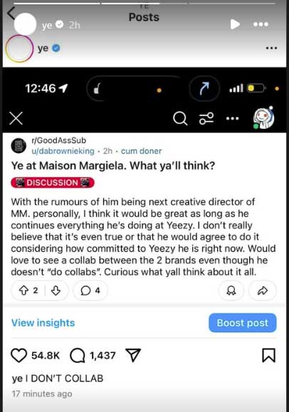 Kanye West reacts to rumours of collaboration with big brand