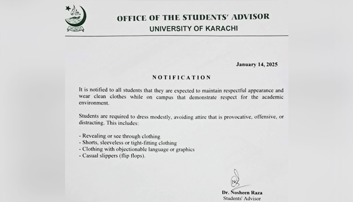 The notification issued by the University of Karachi. — Reporter