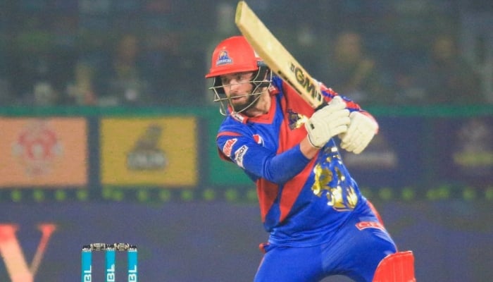 Karachi Kings James Vince plays a shot against Multan Sultans in PSL, Multan, February 22, 2023. — PCB