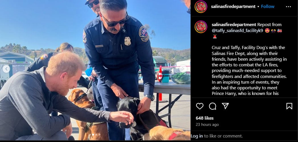 Prince Harry boosts firefighters morale amid LA fires