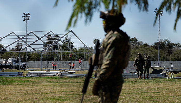 Members of the Mexican Navy work to build a temporary shelter to prepare for possible mass deportations from the US, in Matamoros, Mexico, January 22, 2025. — Reuters