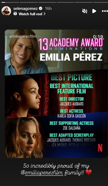 Selena Gomez missed out nomination for Emilia Pérez at Oscar