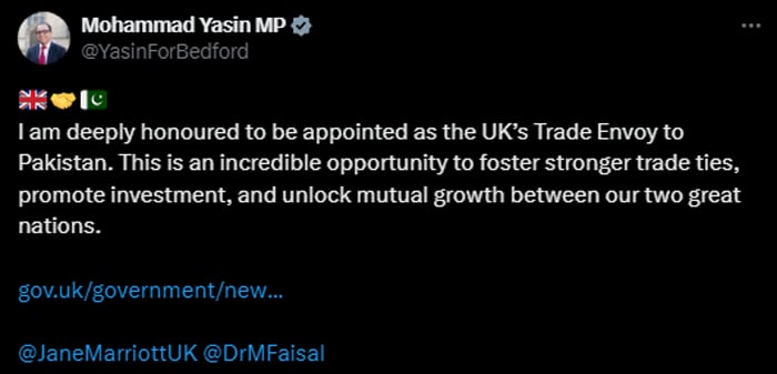 Bedford MP Mohammad Yasin appointed UK trade envoy to Pakistan
