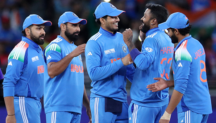India players celebrate after winning the ICC Champions Trophy 2025 group match against New Zealand at Dubai International Stadium on March 2, 2025. — Reuters