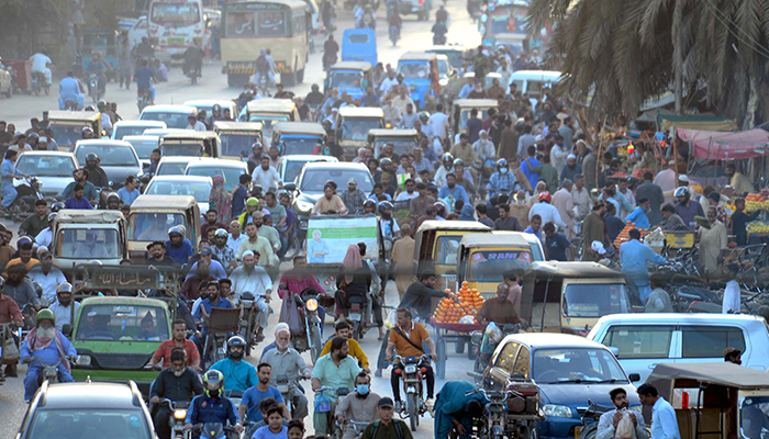 View of a traffic jam at New MA Jinnah Road in Karachi on March 6, 2025. — PPI