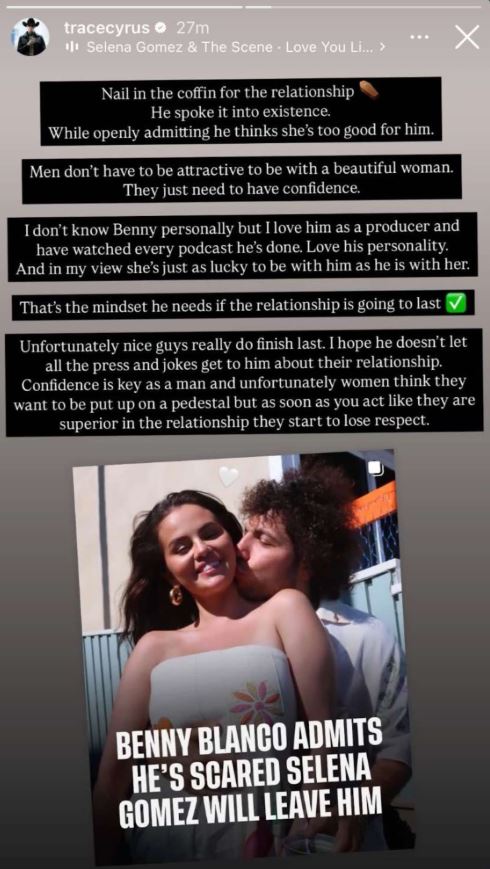 Trace Cyrus shockingly calls Benny Blanco, Selena Gomez relationship  nail in coffin