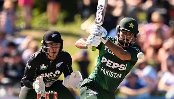 Pakistans Khushdil Shah playing a shot during a T20I match against New Zealand on March 16, 2025.— Facebook@PCB