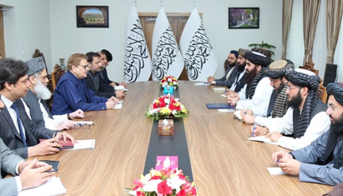 Pakistans Special Representative for Afghanistan Ambassador Sadiq Khan (left) meets Afghan Foreign Minister Amir Khan Muttaqi in this image released on March 22, 2025. — X@AmbassadorSadiq