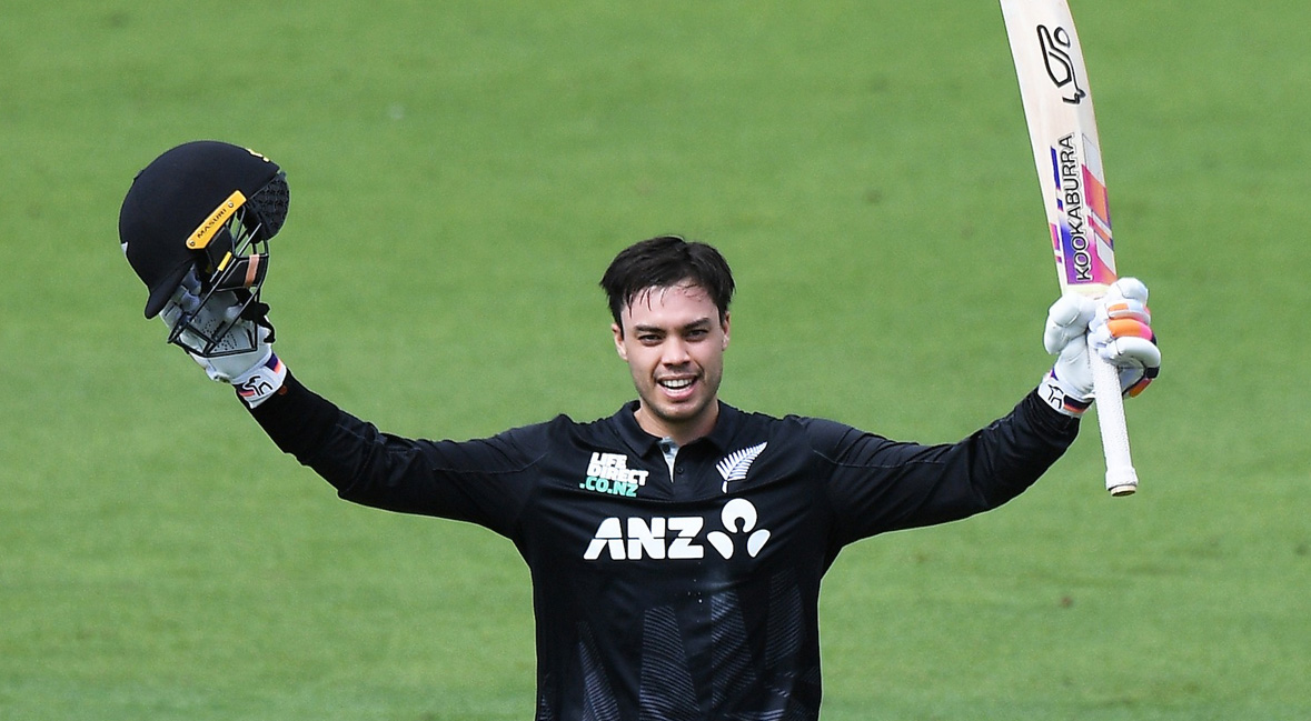 New Zealands Mark Chapman celebrates after hitting a century against Pakistan at McLean Park in Napier, on March 29, 2025. — Facebook@blackcapsfan
