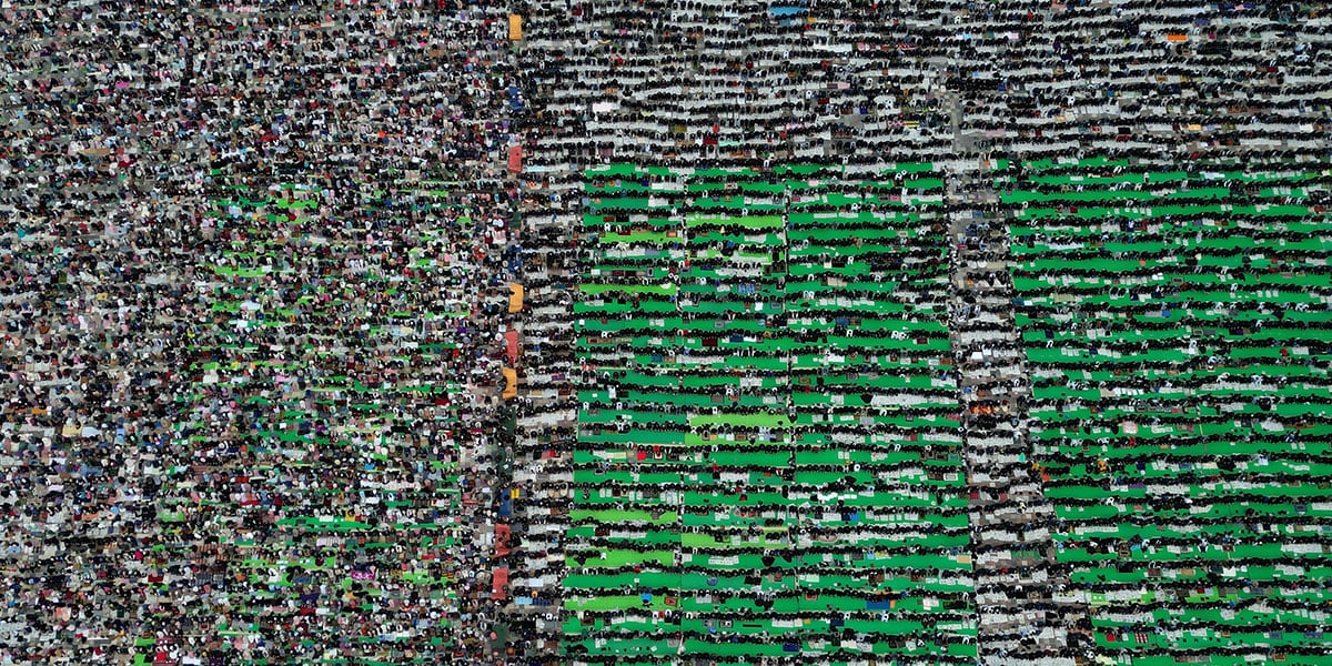 A drone view shows Albanian people attending Eid prayer at Skanderbeg Square, in Tirana, Albania, March 30, 2025. — Reuters