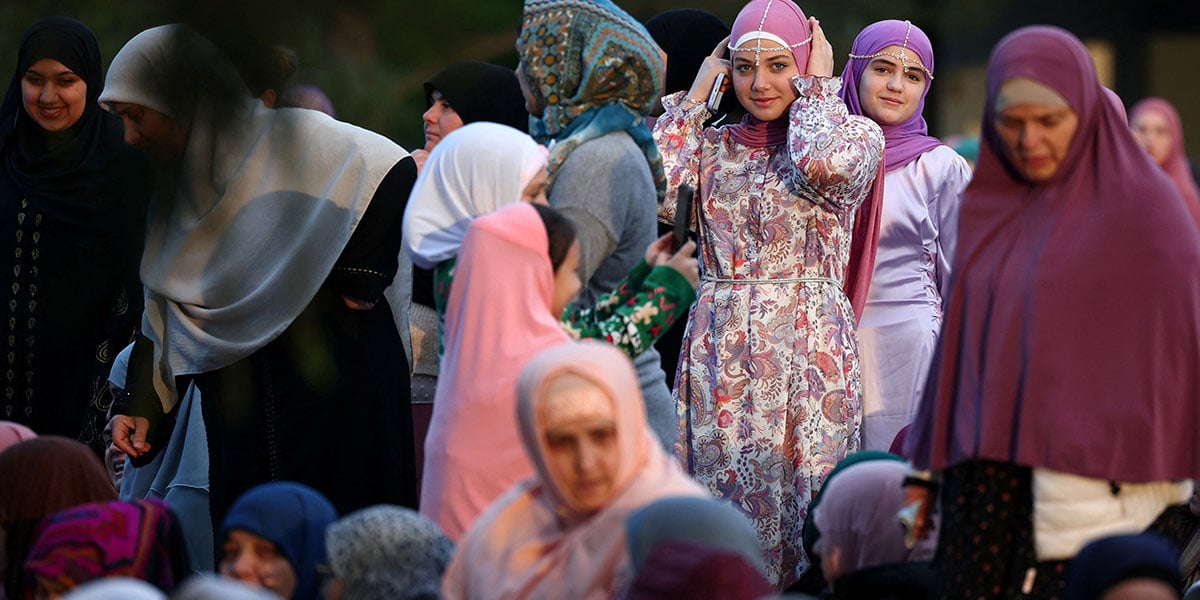 Albanian Muslims react before Eid ul Fitr prayer at Skanderbeg Square, in Tirana, Albania, March 30, 2025. — Reuters