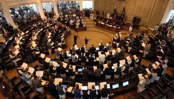 An inside view of a Khyber Pakhtunkhwa Assembly session in Peshawar on February 28, 2024. — PPI