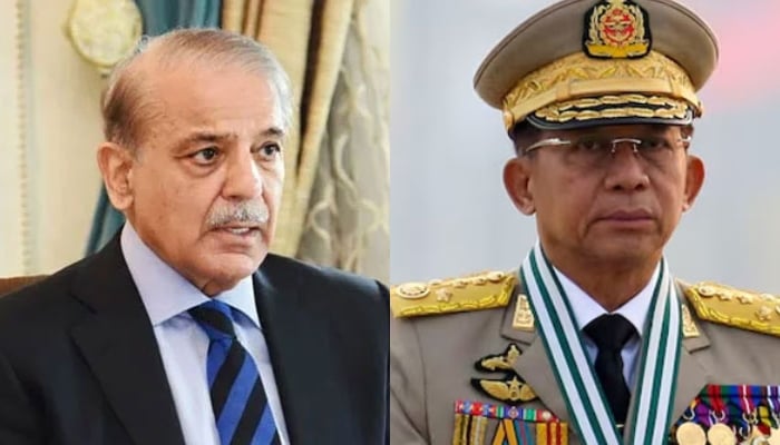 This combination of picture shows Prime Minister Shehbaz Sharif (left) and Myanmars junta chief Senior General Min Aung Hlaing. — Reuters/Online/File