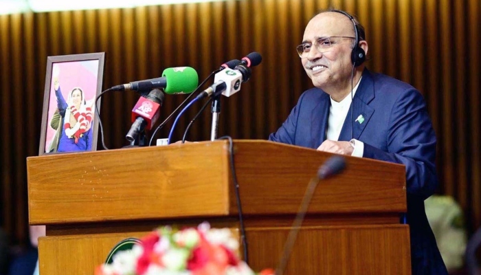 President Asif Ali Zardari addressing the Joint Session of the Parliament at the beginning of the 2nd Parliamentary Year at Parliament House in Islamabad on March 10, 2025. — APP