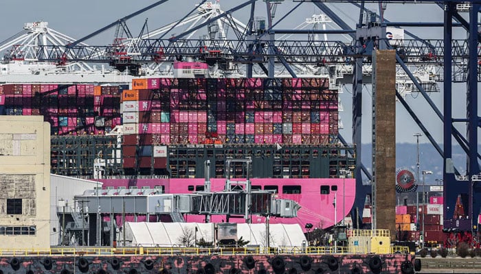 Containers are stacked on the deck of cargo ship One Minato at Port Liberty New York in Staten Island, New York, US, April 2, 2025. — Reuters
