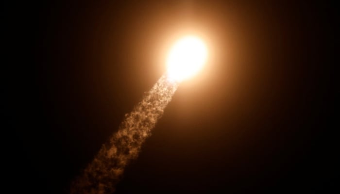 SpaceXs Falcon 9 rocket is launched under cloudy skies, carrying four commercial astronauts into a 90-degree inclination polar orbit on the Fram2 mission at the Kennedy Space Center in Cape Canaveral, Florida, US, March 31, 2025. — Reuters