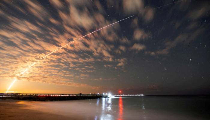 The SpaceX Falcon 9 rocket carrying Starlink satellites is seen over Sebastian Inlet after launching from Cape Canaveral, Florida, US, February 26, 2025. — Reuters