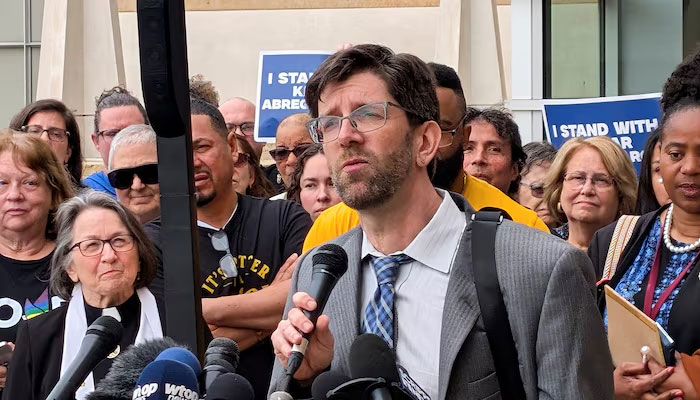 Attorney Simon Sandoval-Moshenberg speaks outside the US courthouse, after a judge ruled that his client Kilmar Abrego Garcia must be returned to the US from El Salvador, in Greenbelt, Maryland, US, April 4, 2025. — Reuters