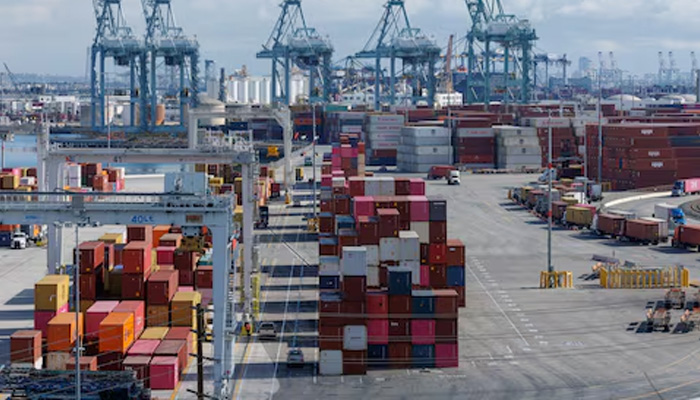 A drone view shows shipping containers from China, at the China Shipping (North America) Holding Company Ltd. facility at the Port of Los Angeles in Wilmington, California, February 4, 2025. — Reuters