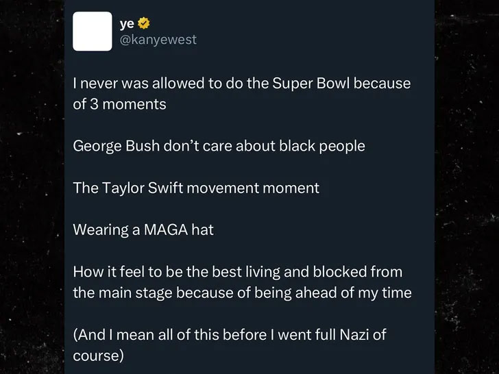 Kanye West shares who blocked his way to Super Bowl