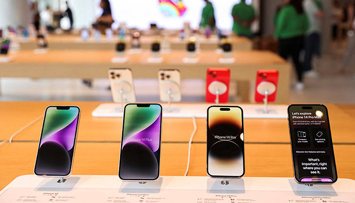 Apple iPhones are seen inside Indias first Apple retail store during a media preview, a day ahead of its launch in Mumbai, India. — Reuters/File