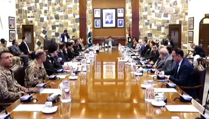 Sindh Chief Minister Syed Murad Ali Shah chairs 32nd apex committee meeting at CM House on April 10, 2025. — Screengrab via Facebook/SindhCMHouse
