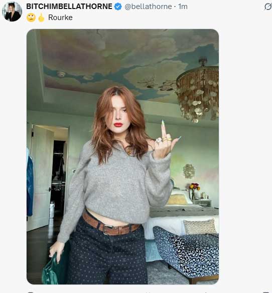 Bella Thorne attacks Mickey Rourke once again as she avoids naming film