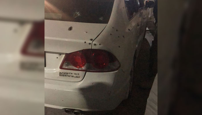 Excise Departments bullet-ridden vehicle targeted in the Pabbi attack. — Reporter