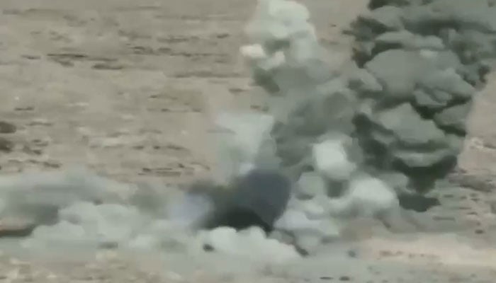 A screengrab of an explosion as authorities carry out demolition of bunkers in Kurram. — Geo News/File
