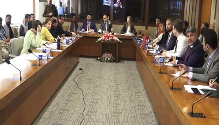 Minister of State for Railways Bilal Azhar Kayani chairs PFG meeting at Parliament House on April 16, 2025. — Screengrab via NA TV