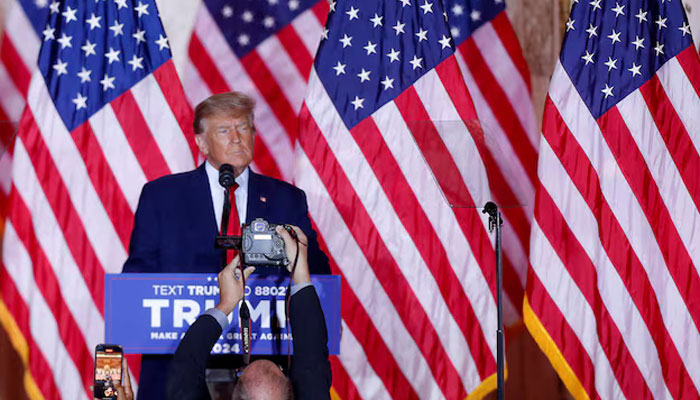 US President Donald Trump announces his plans to run for president in the 2024 US presidential election at his Mar-a-Lago estate in Palm Beach, Florida, US on November 15, 2022. — Reuters