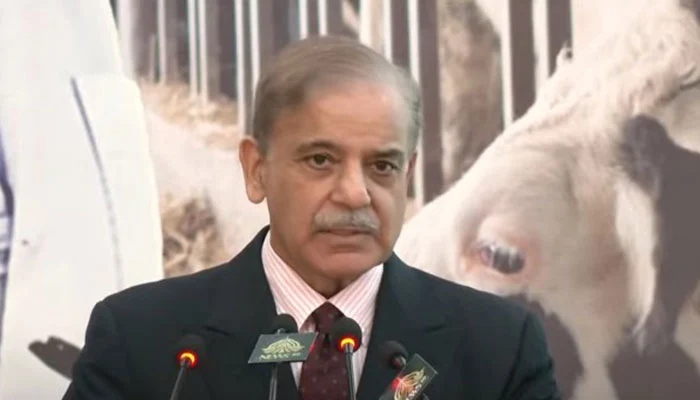 PM Shehbaz Sharif speaks during an event, related to Pakistani agriculture graduates studies in China, held in Islamabad on April 16, 2025. — Screengrab via Geo News