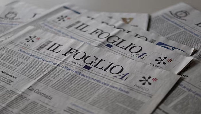 Italian newspapers Il Foglio lie on a table in Rome, Italy, April 18, 2025. — Reuters