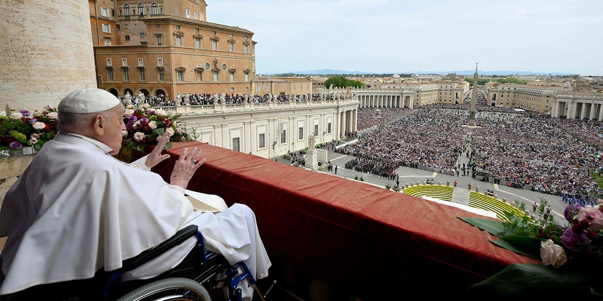This photo taken and handout on April 20, 2025 by The Vatican Media shows Pope Francis at the main balcony of St Peters basilica during the Urbi et Orbi message and blessing to the city and the world as part of Easter celebrations, in The Vatican. — AFP