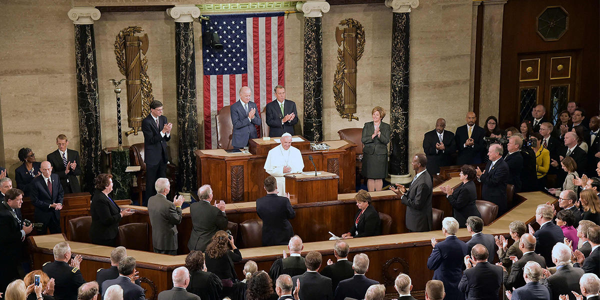 Pope Francis addresses the joint session of Congress in Washington, DC on September 24, 2014.  — AFP