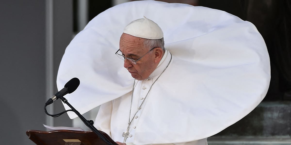 Pope Francis speaks at Independence Hall in Philadelphia on September 26, 2015. — AFP