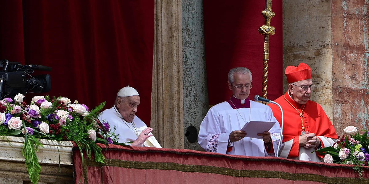 This photo taken and handout on April 20, 2025 by The Vatican Media shows Pope Francis at the main balcony of St Peters basilica during the Urbi et Orbi message and blessing to the city and the world as part of Easter celebrations, in The Vatican. — AFP