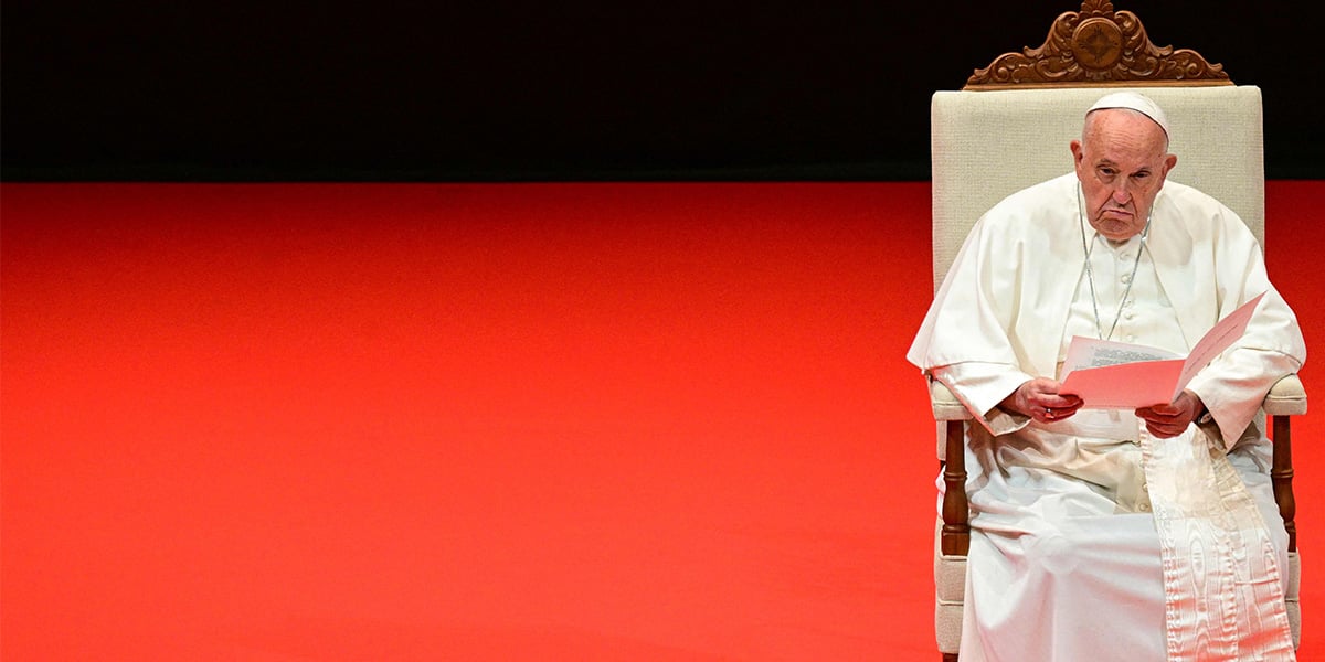 Pope Francis delivers his address at the Theatre of the University Cultural Centre in Singapore on September 12, 2024. — AFP