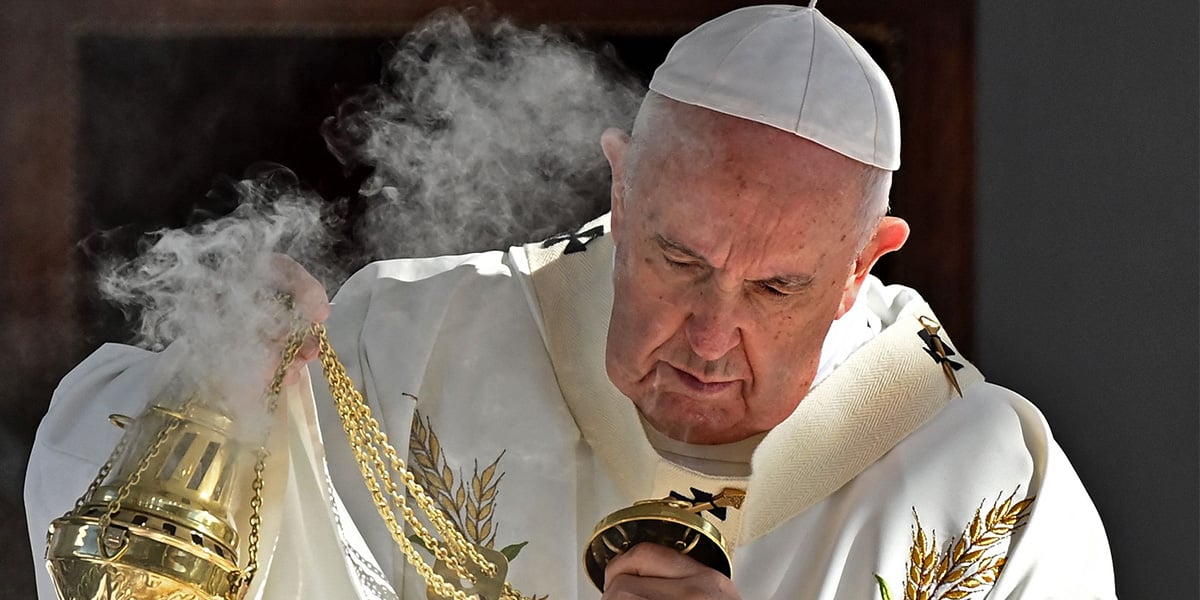 Pope Francis censes as he leads mass at Nicosias main football stadium, in the Cypriot capital Nicosia, Europes last divided capital, on December 3, 2021. — AFP