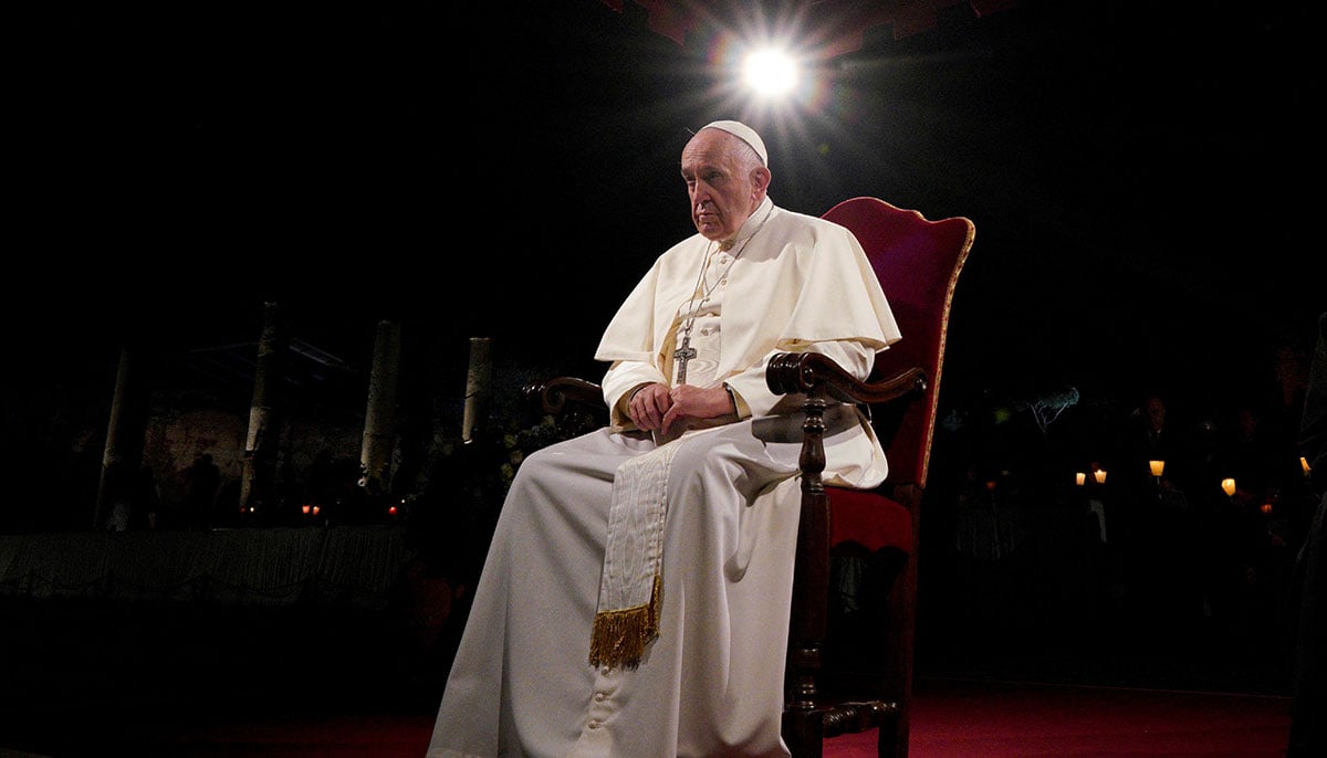 ope Francis (late) presides over the Via Crucis (Way of the Cross) torchlight procession on Good Friday, in front of Romes Colosseum, in Rome, Italy. — Reuters/File